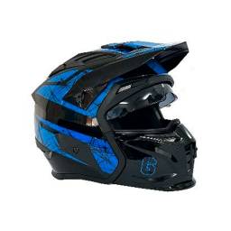 RUSH Casco Moto Integral Modular 163 Black Blue Talle S