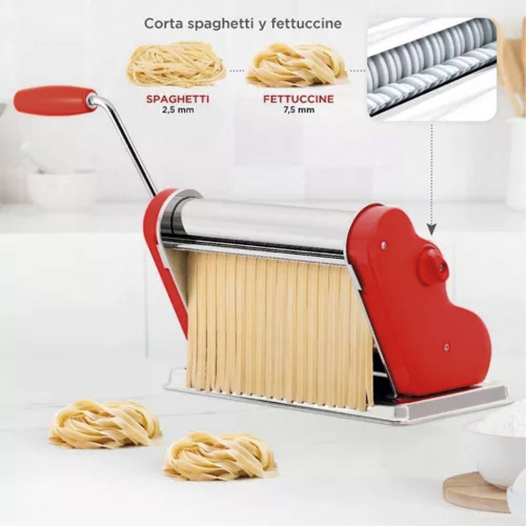 Máquina para hacer pasta, rodillo de pastas, cortador de fideos, acero  inoxidable, 8x6, 5.906 in, rojo, acondicionador de masa, grosor  ajustable